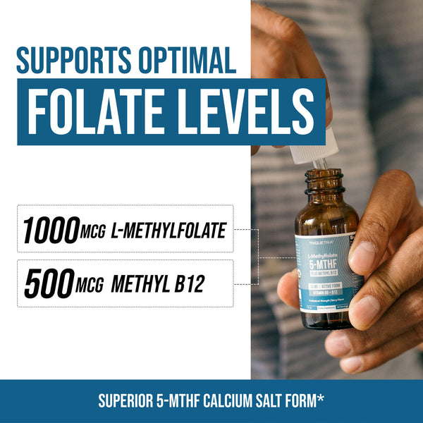 L-Methylfolate 1 mg liquid drops with 5-MTHF active folate and methyl B12 supporting healthy folate levels and methylation