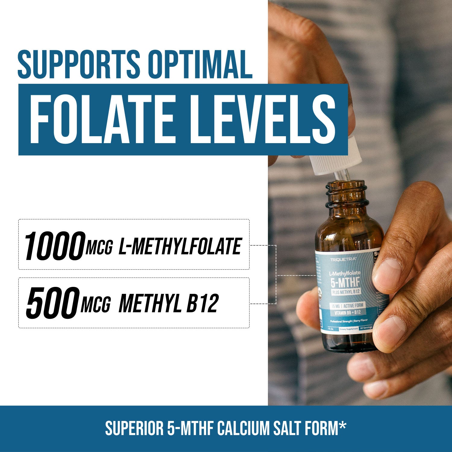 L-Methylfolate 1 mg liquid drops with 5-MTHF active folate and methyl B12 supporting healthy folate levels and methylation