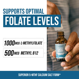 L-Methylfolate 1 mg liquid drops with 5-MTHF active folate and methyl B12 supporting healthy folate levels and methylation