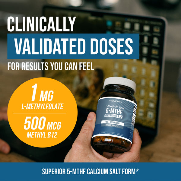 Triquetra L-Methylfolate 1 mg capsules with 5-MTHF active folate and 500 mcg methyl B12 clinically validated dose for methylation support