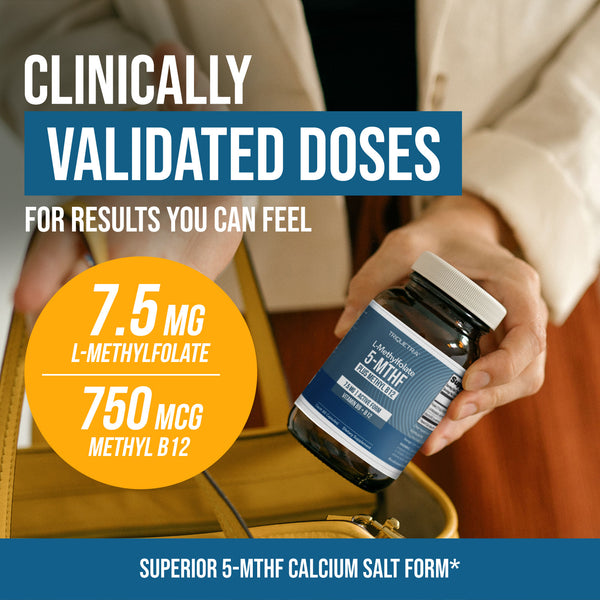 Triquetra L-Methylfolate 7.5 mg capsules with 5-MTHF active folate and 750 mcg methyl B12 clinically validated dose for methylation and brain health