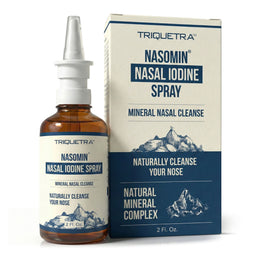 Triquetra Nasomin nasal iodine spray bottle and box for natural nasal cleanse and nasal hygiene support
