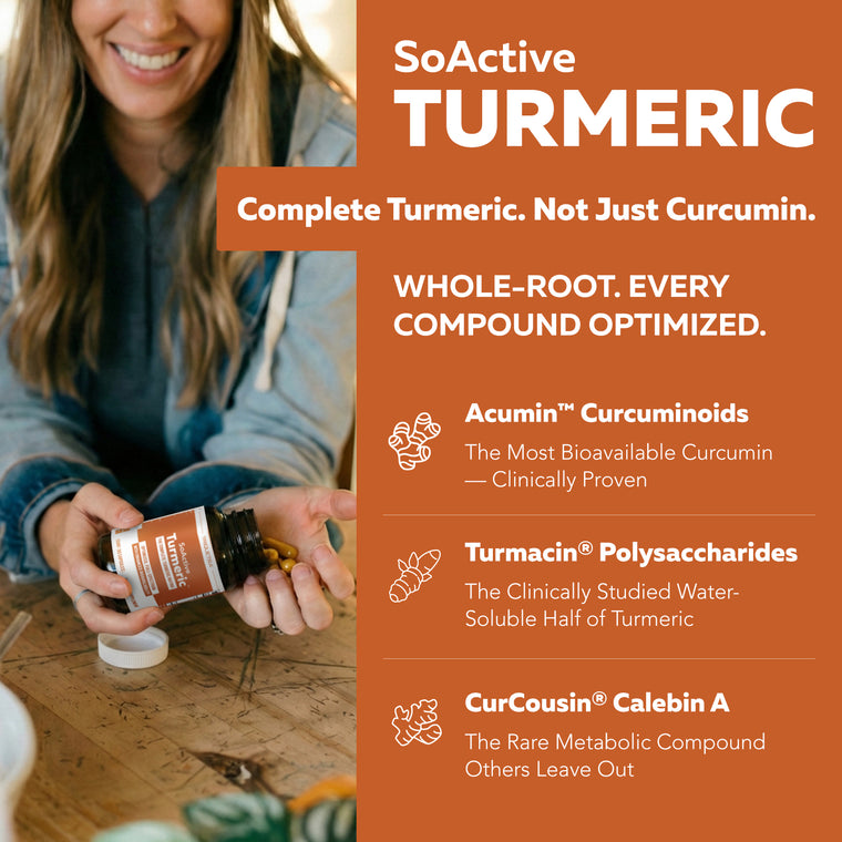 SoActive Turmeric Complete Turmeric Matrix featuring curcuminoids polysaccharides and Calebin A