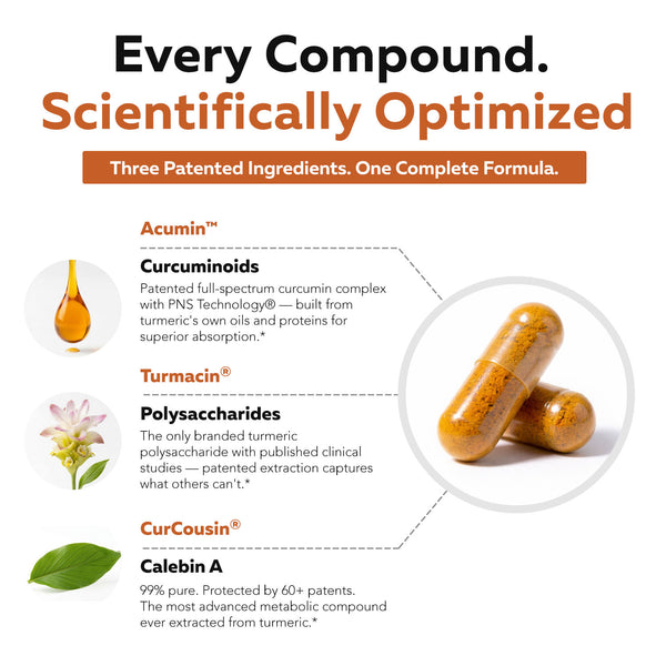 SoActive Turmeric ingredient matrix showing curcuminoids polysaccharides and Calebin A compounds