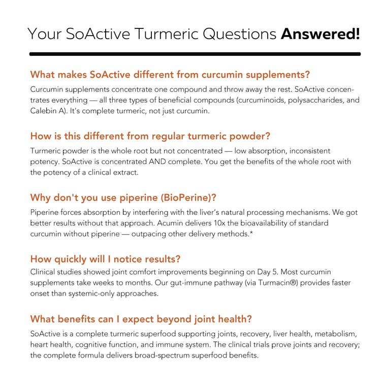 Frequently asked questions about SoActive Turmeric Complete Turmeric Matrix