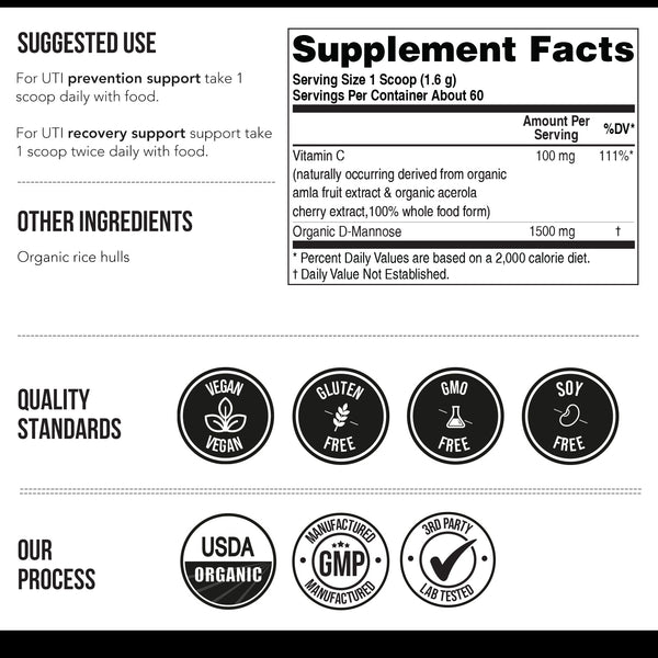 Mannose-C: Organic D-Mannose + Vitamin C for Natural UTI Support - Powder