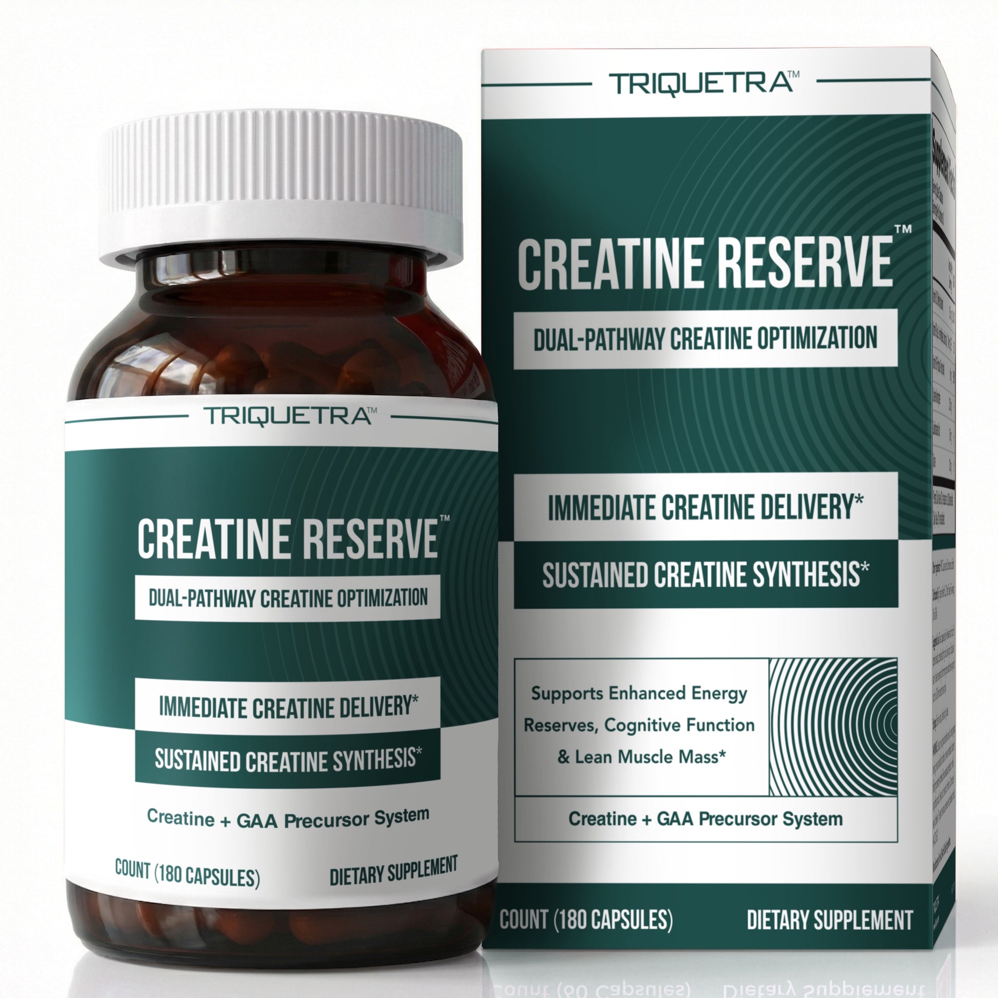 Triquetra Creatine Reserve dual-pathway creatine capsules with creatine monohydrate and GAA precursor system