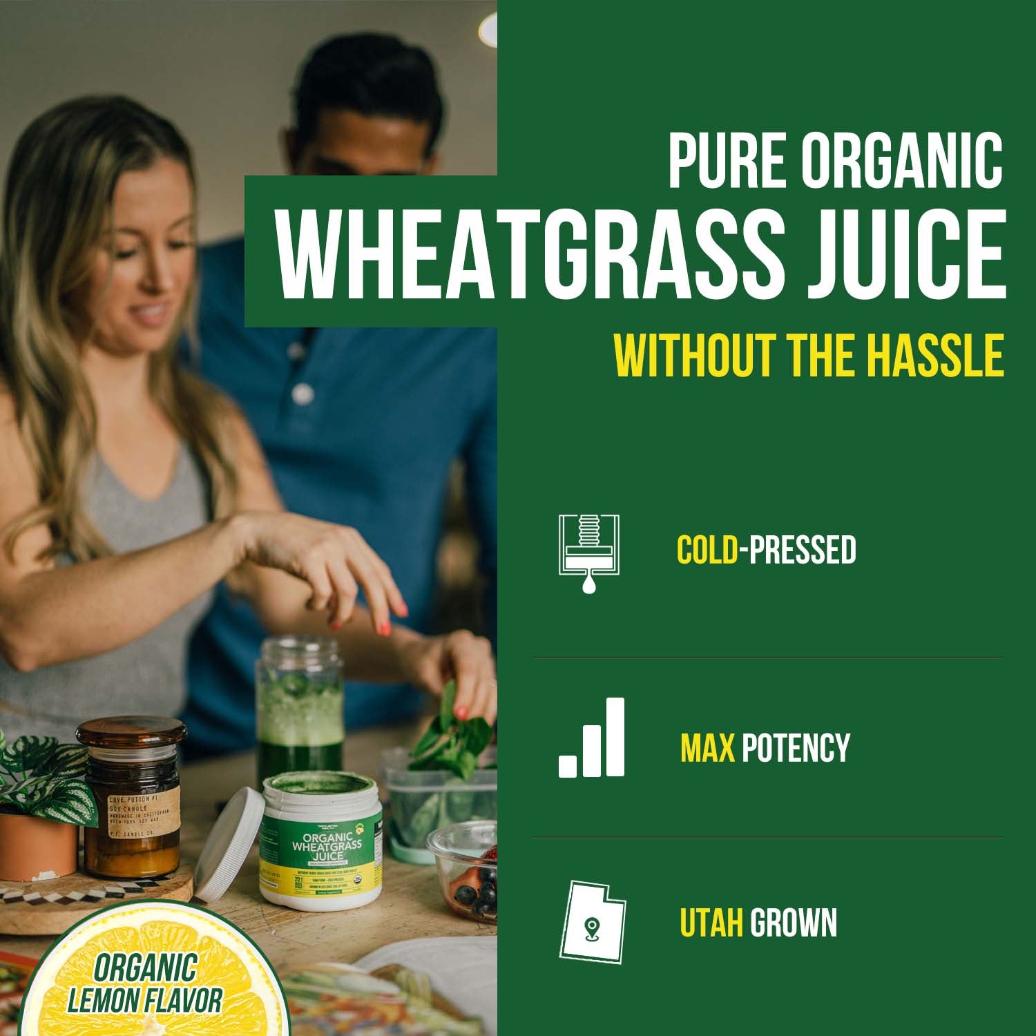 Organic Wheatgrass Juice Powder - Lemon Flavor