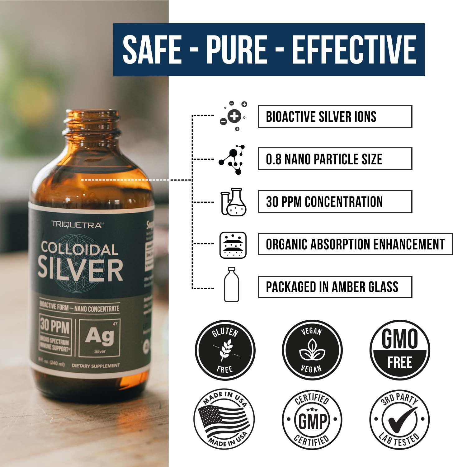 Triquetra Health® Colloidal Silver Liquid Supplement (8oz) - Triquetra™