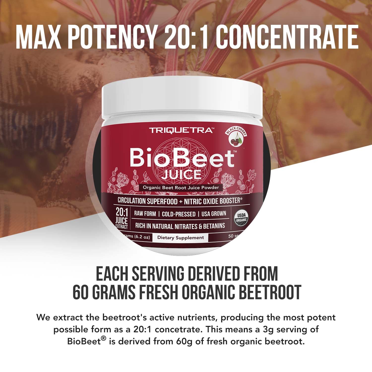 Organic BioBeet Juice Powder Black Cherry Flavor