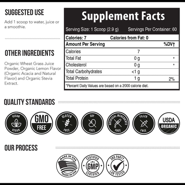 Organic Wheatgrass Juice Powder - Lemon Flavor